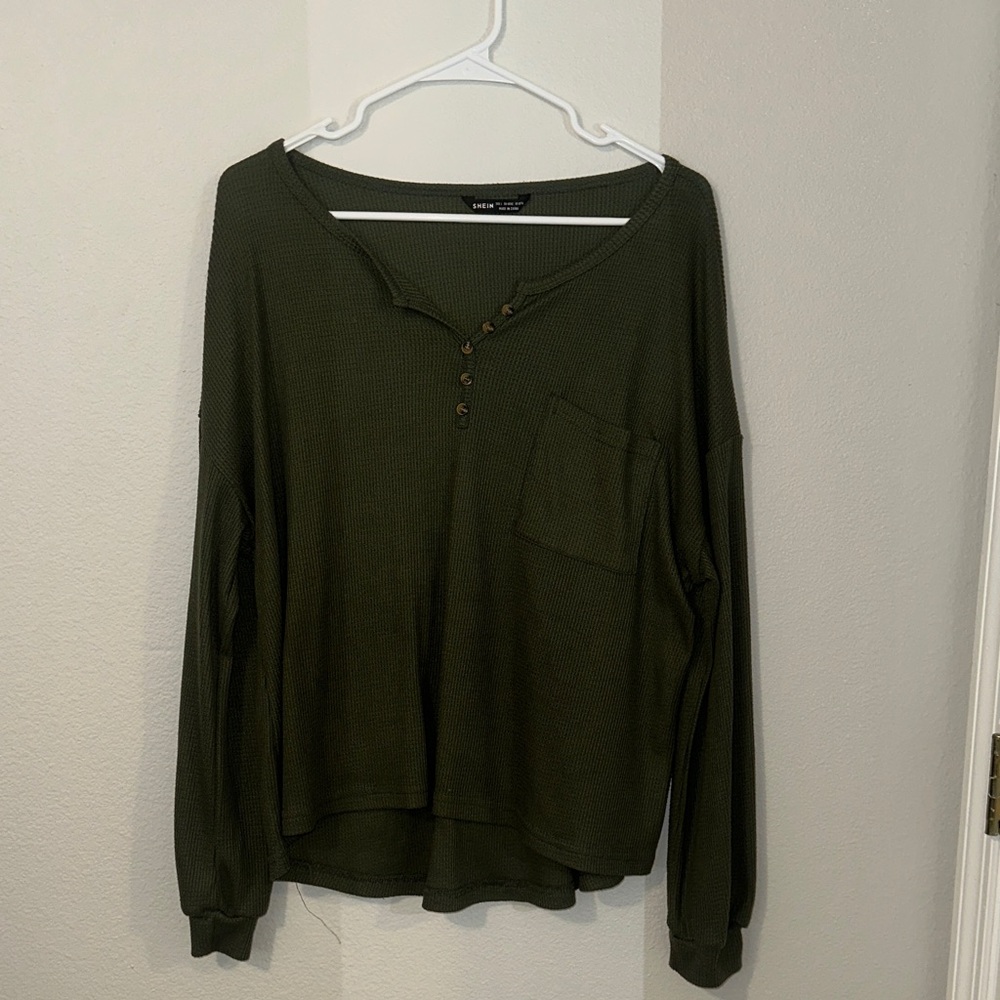 SHEIN Olive Button-Down Blouse